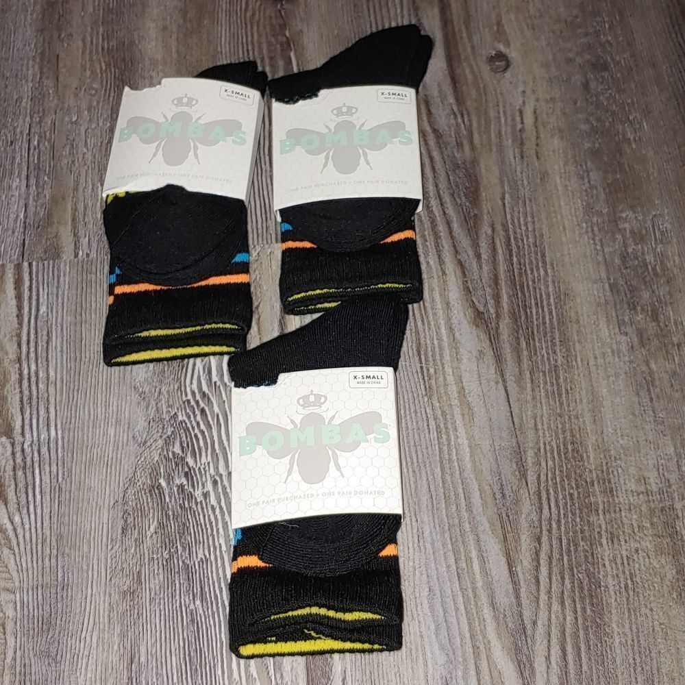 Lot Of 3 Pair Of Bombas Crew Socks Youth Size X-Small Black